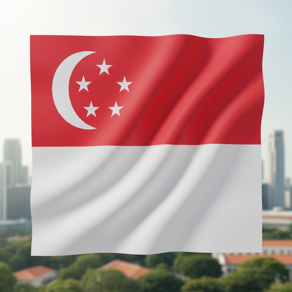 Window, view, city, daytime, outside, flag waving.